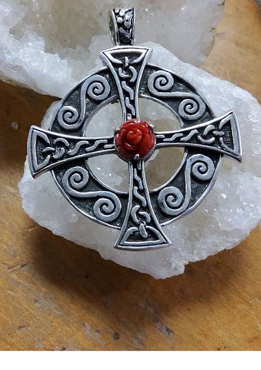 Sterling Silver Celtic Cross with Rose Center Pendant image 0